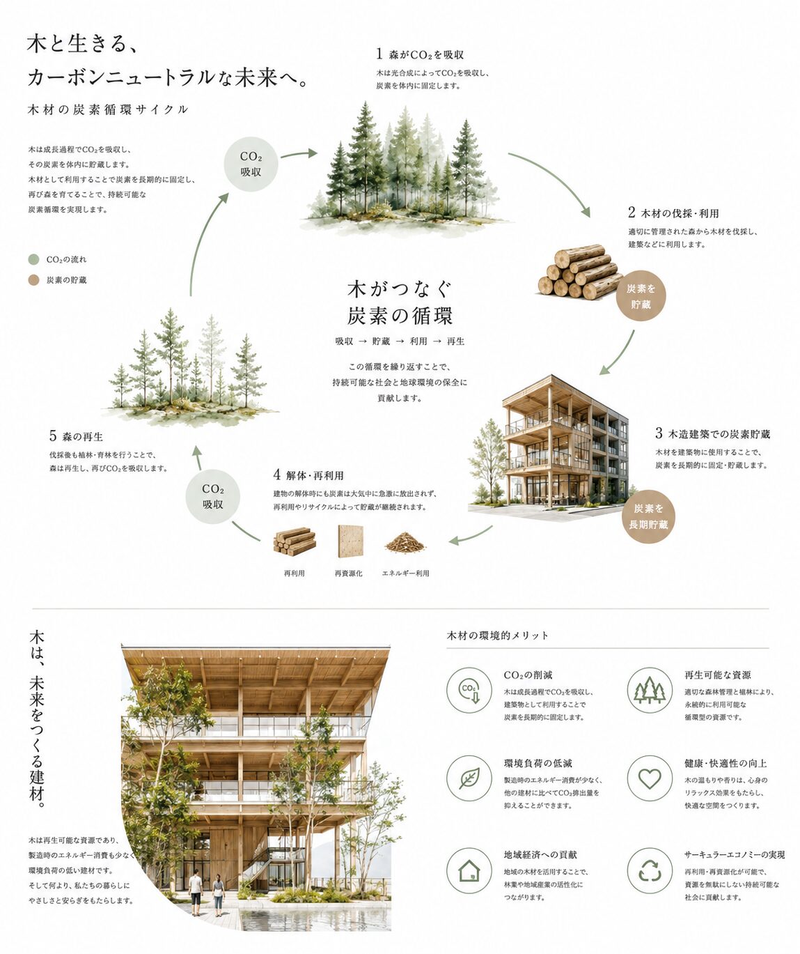 木材の炭素貯蔵サイクル図